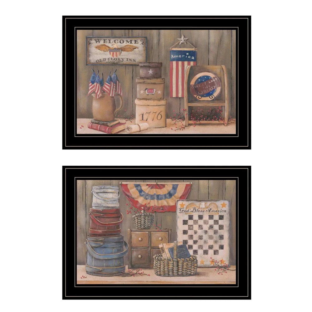 Set Of Two God Bless or Sweet Land 2 Black Framed Print Wall Art - Homeroots - Flyclothing LLC