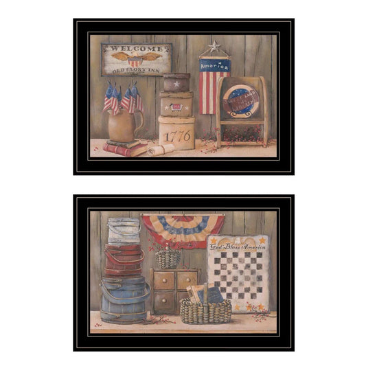 Set Of Two God Bless or Sweet Land 2 Black Framed Print Wall Art - Homeroots - Flyclothing LLC