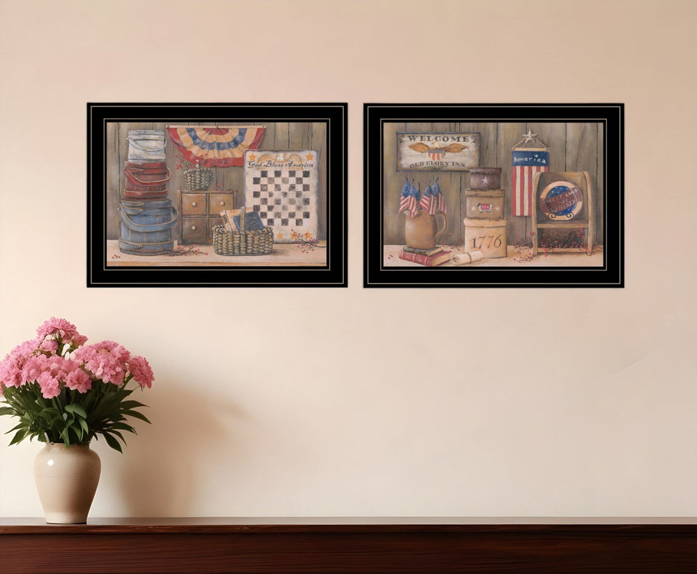 Set Of Two God Bless or Sweet Land 2 Black Framed Print Wall Art - Homeroots