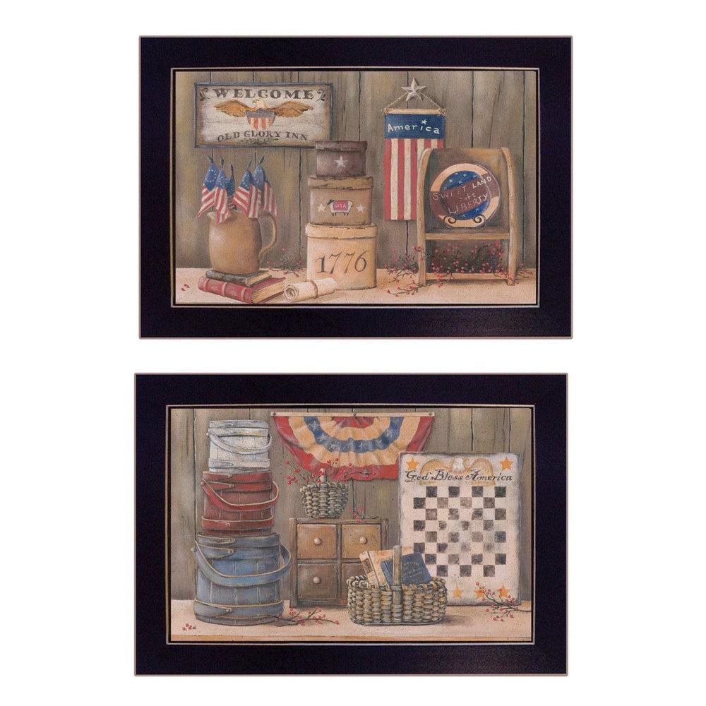 Set Of Two God Bless or Sweet Land 3 Black Framed Print Wall Art - Homeroots - Flyclothing LLC