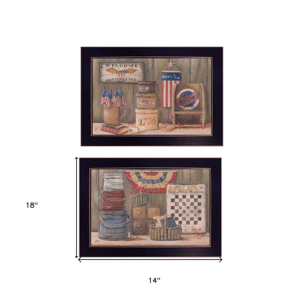 Set Of Two God Bless or Sweet Land 3 Black Framed Print Wall Art - Homeroots - Flyclothing LLC