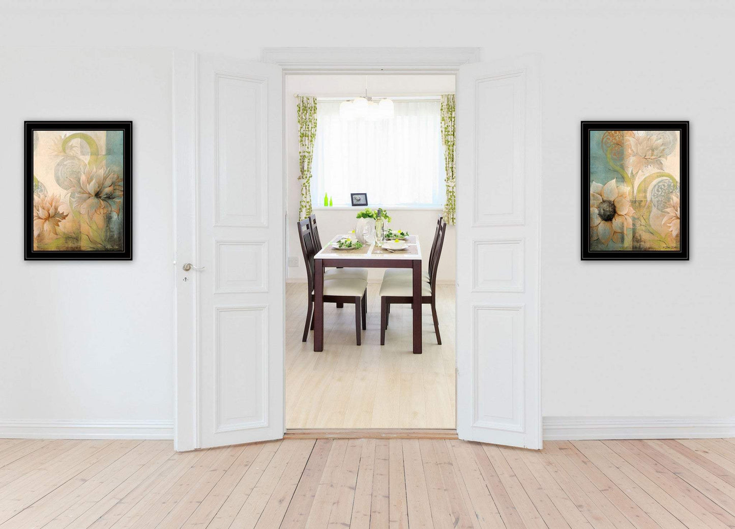 Set Of Two Meandering Flowers I and II 2 Black Framed Print Wall Art - Homeroots - Flyclothing LLC