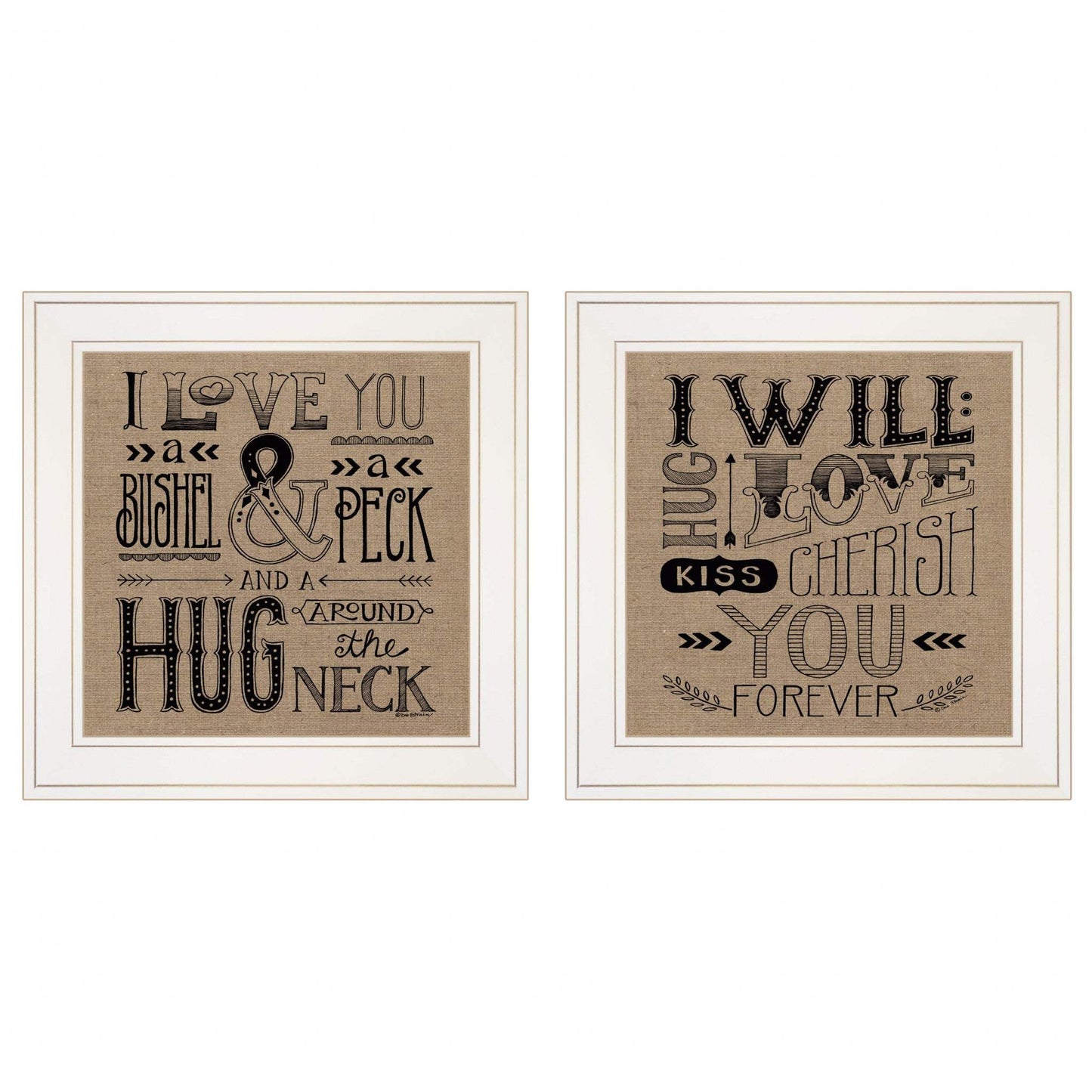 Set Of Two Hugs or Forever 1 White Framed Print Wall Art - Homeroots - Flyclothing LLC