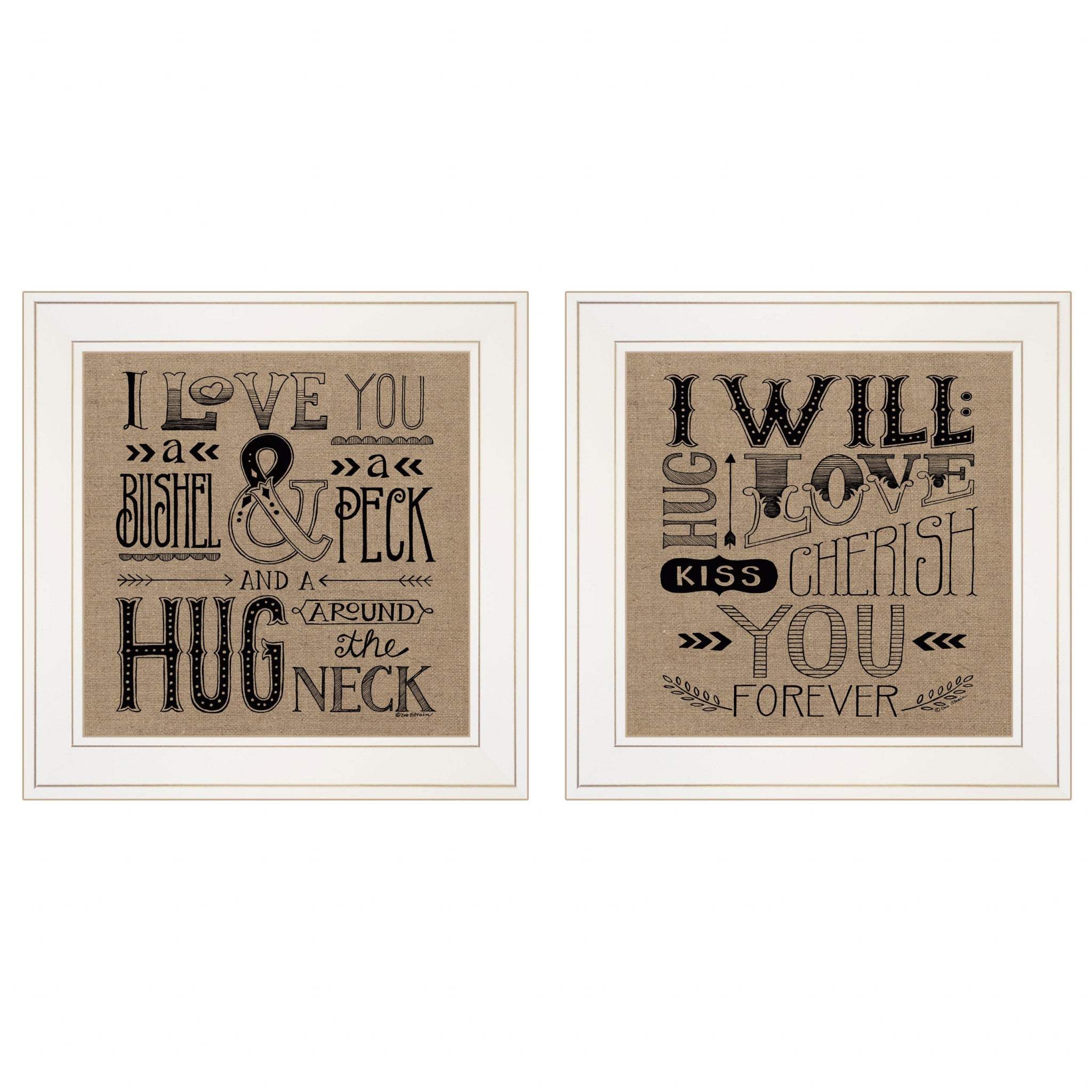 Set Of Two Hugs or Forever 1 White Framed Print Wall Art - Homeroots - Flyclothing LLC