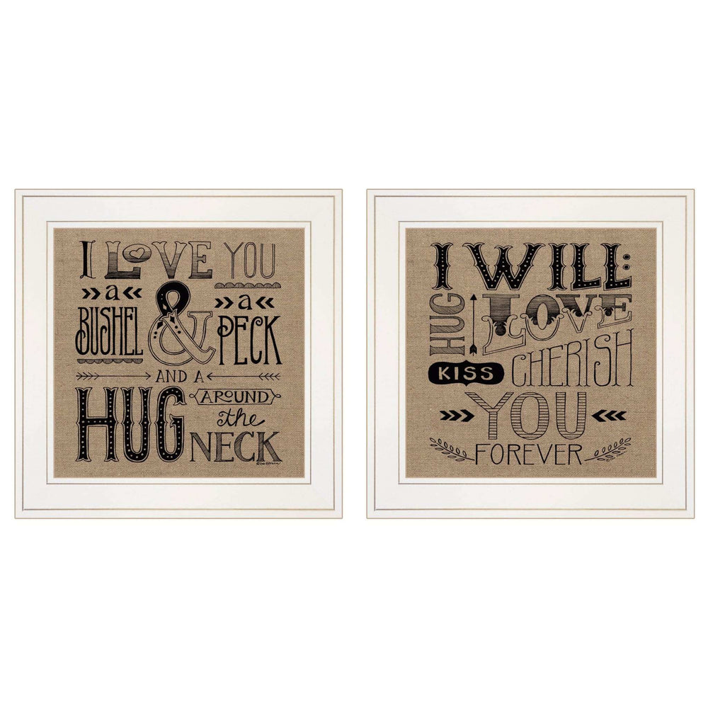 Set Of Two Hugs or Forever 1 White Framed Print Wall Art - Homeroots - Flyclothing LLC
