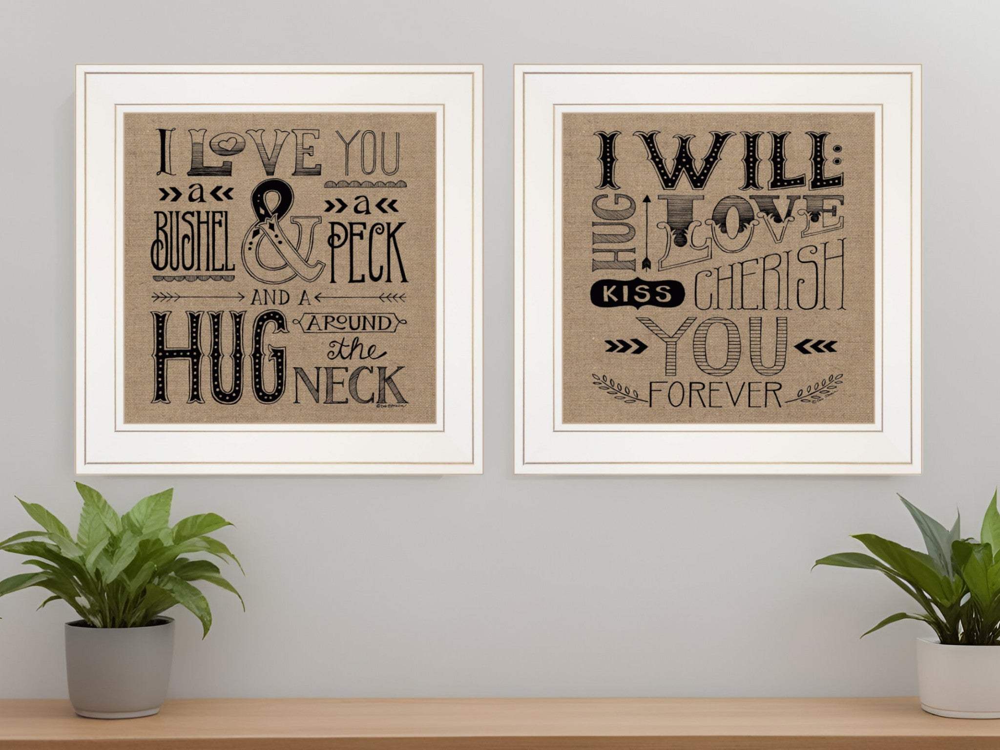 Set Of Two Hugs or Forever 1 White Framed Print Wall Art - Homeroots - Flyclothing LLC