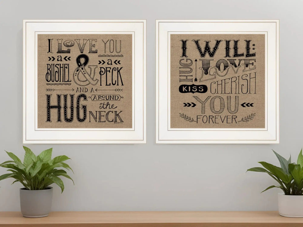 Set Of Two Hugs or Forever 1 White Framed Print Wall Art - Homeroots