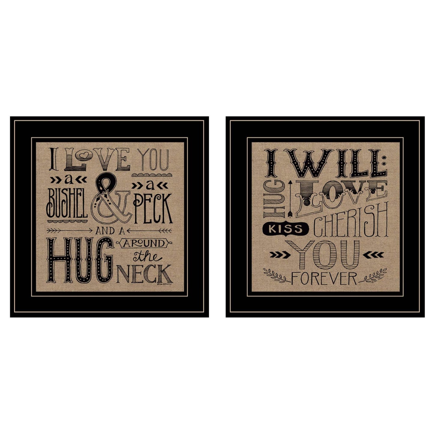 Set Of Two Hugs or Forever 2 Black Framed Print Wall Art - Homeroots - Flyclothing LLC