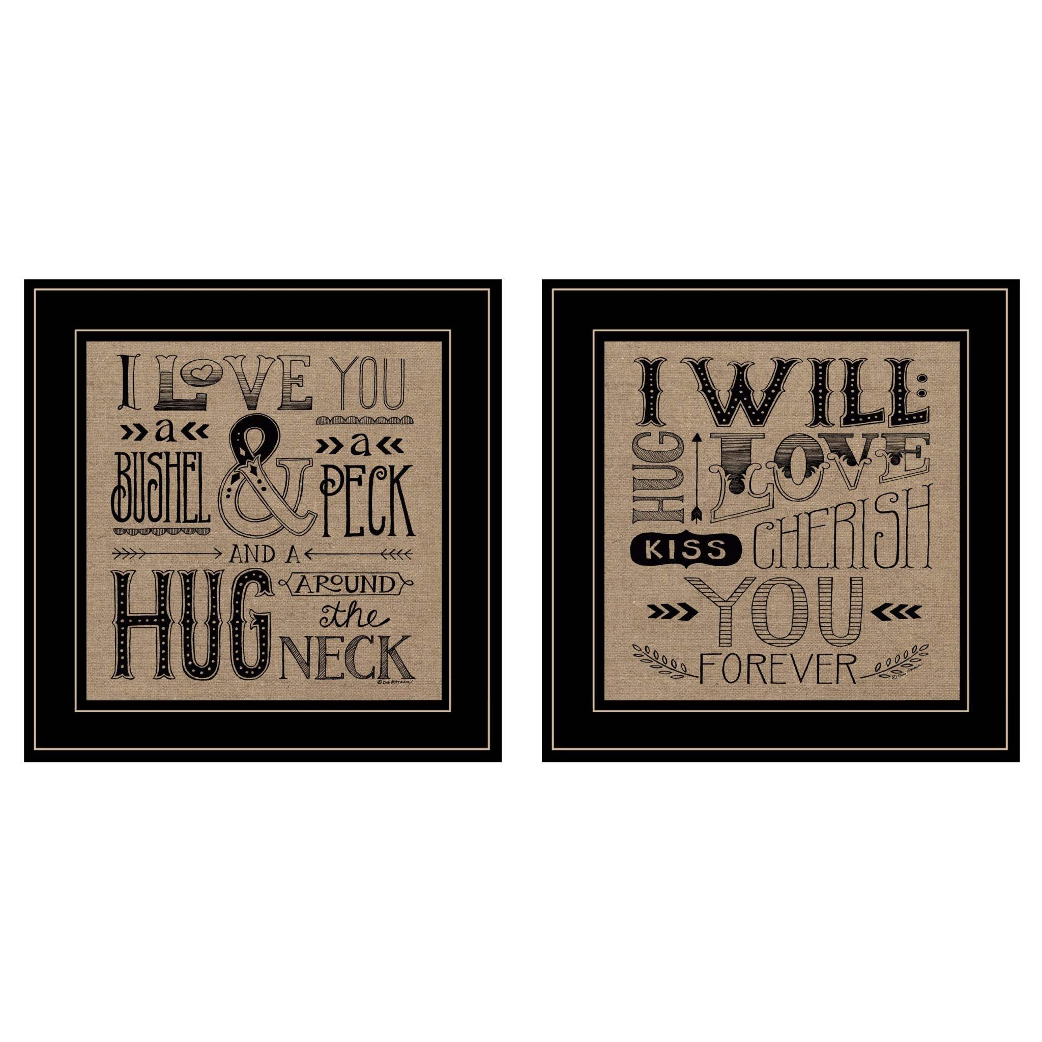 Set Of Two Hugs or Forever 2 Black Framed Print Wall Art - Homeroots - Flyclothing LLC