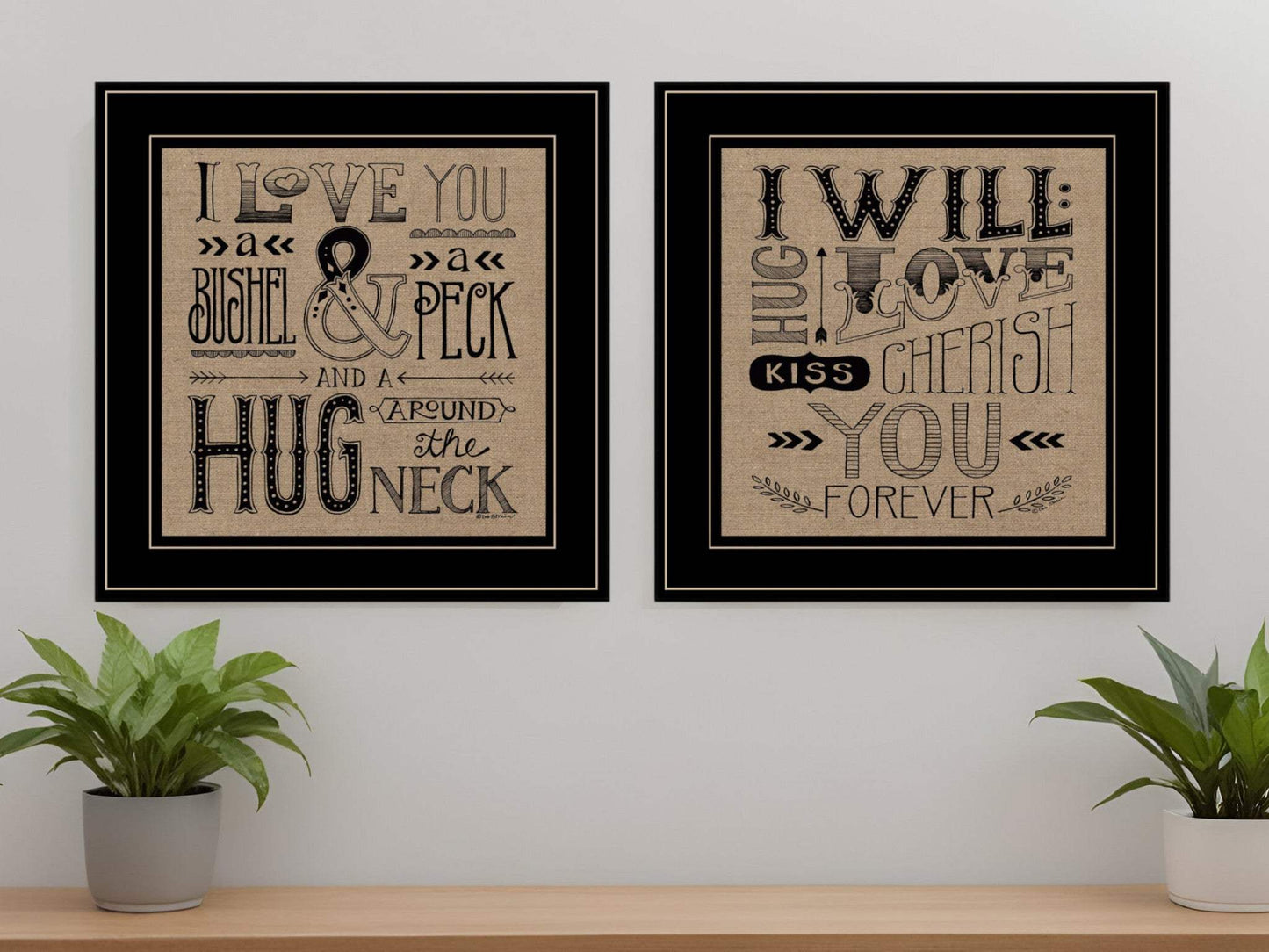 Set Of Two Hugs or Forever 2 Black Framed Print Wall Art - Homeroots - Flyclothing LLC