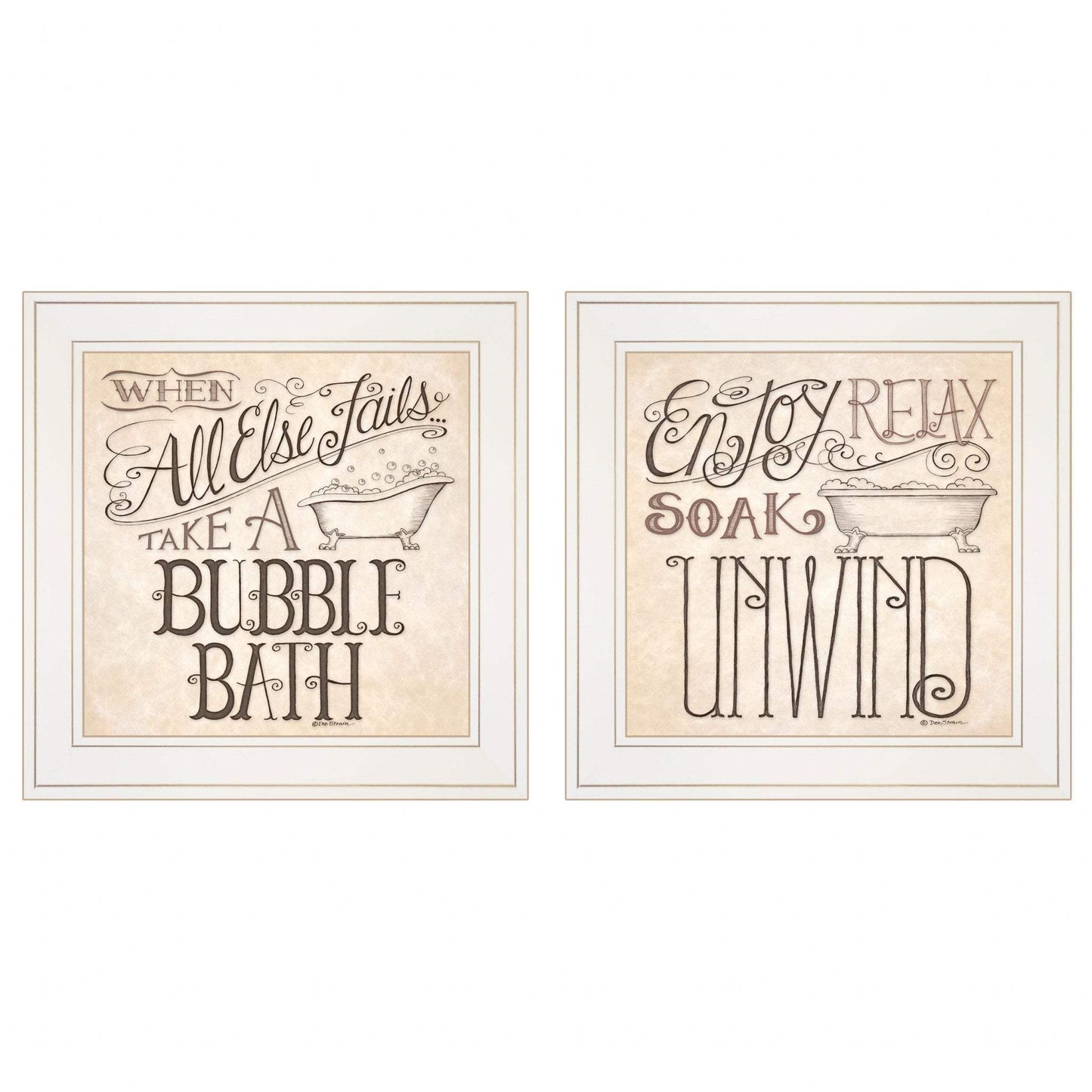 Set Of Two Soak and Unwind 2 White Framed Print Bathroom Wall Art - Homeroots - Flyclothing LLC