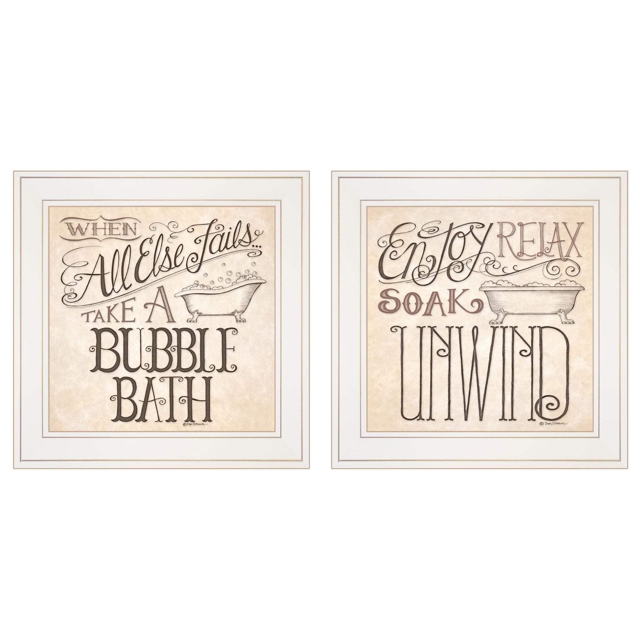 Set Of Two Soak and Unwind 2 White Framed Print Bathroom Wall Art - Homeroots - Flyclothing LLC
