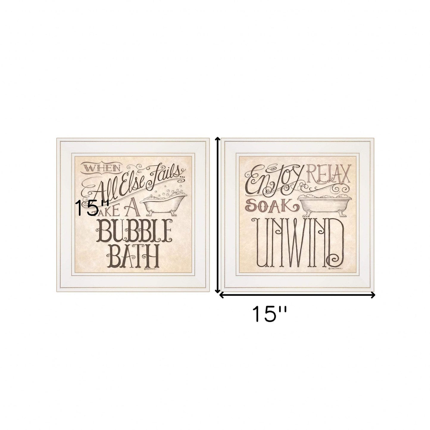 Set Of Two Soak and Unwind 2 White Framed Print Bathroom Wall Art - Homeroots - Flyclothing LLC