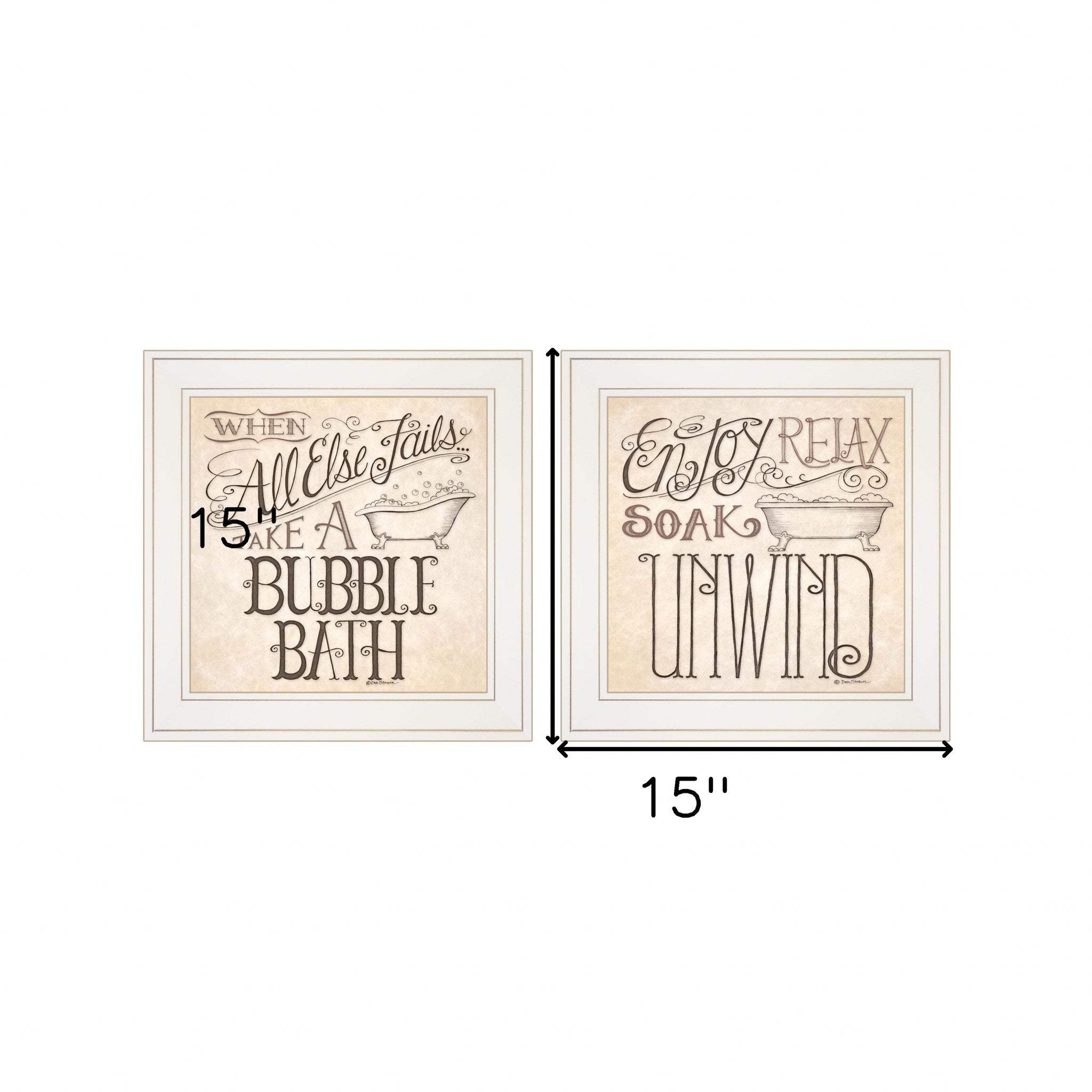 Set Of Two Soak and Unwind 2 White Framed Print Bathroom Wall Art - Homeroots - Flyclothing LLC