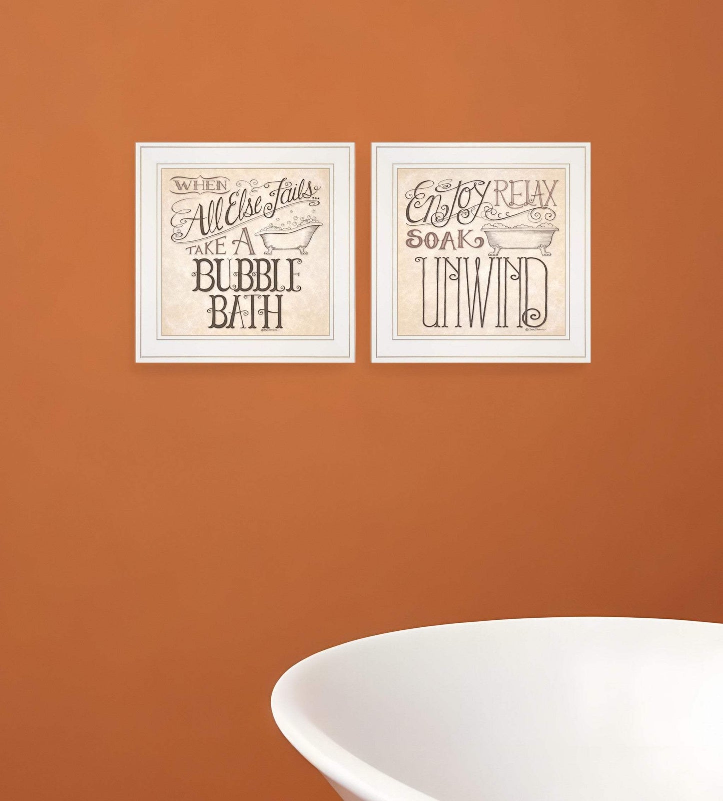 Set Of Two Soak and Unwind 2 White Framed Print Bathroom Wall Art - Homeroots - Flyclothing LLC