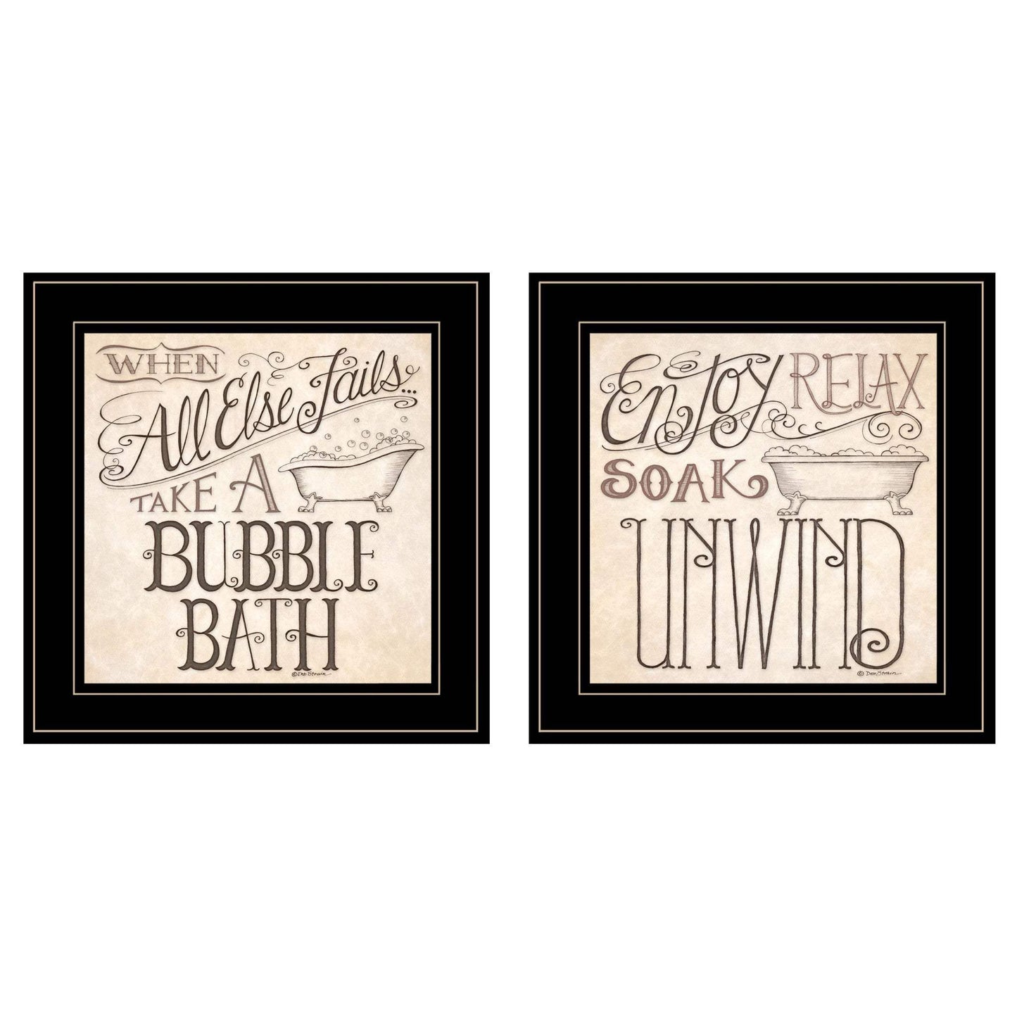 Set Of Two Soak and Unwind 3 Black Framed Print Bathroom Wall Art - Homeroots - Flyclothing LLC