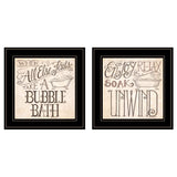 Set Of Two Soak and Unwind 3 Black Framed Print Bathroom Wall Art - Homeroots - Flyclothing LLC