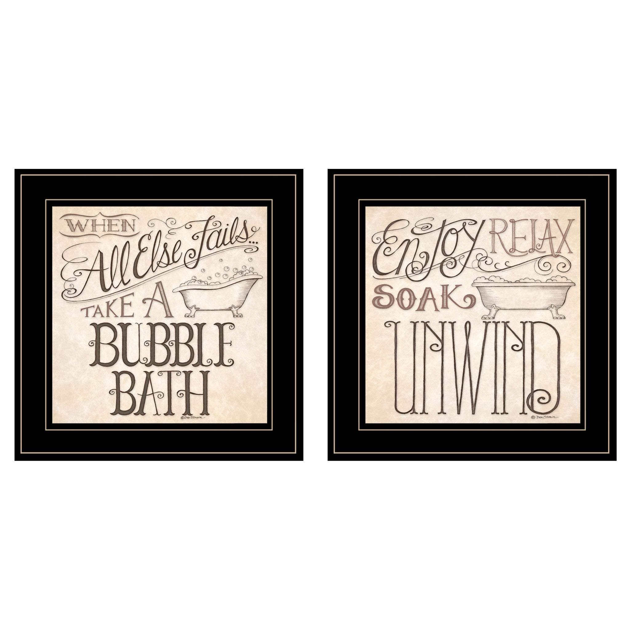 Set Of Two Soak and Unwind 3 Black Framed Print Bathroom Wall Art - Homeroots - Flyclothing LLC
