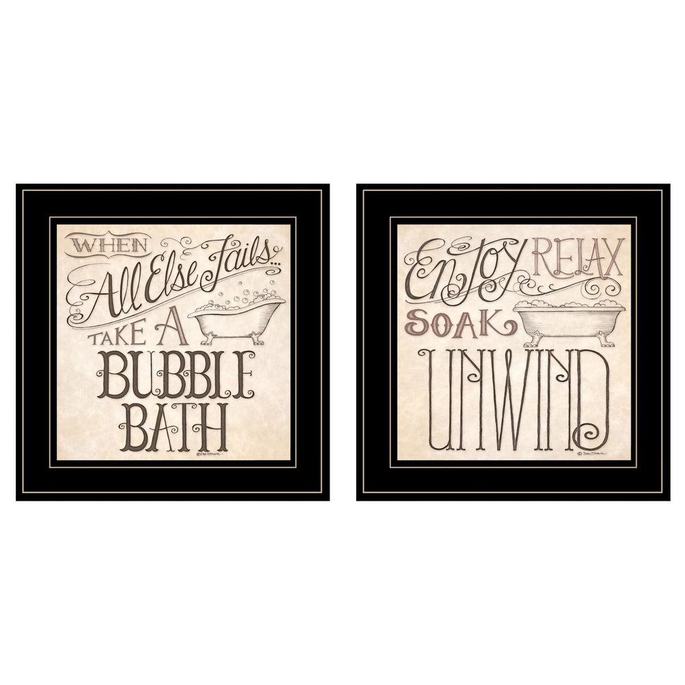 Set Of Two Soak and Unwind 3 Black Framed Print Bathroom Wall Art - Homeroots
