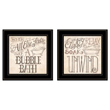 Set Of Two Soak and Unwind 3 Black Framed Print Bathroom Wall Art - Homeroots