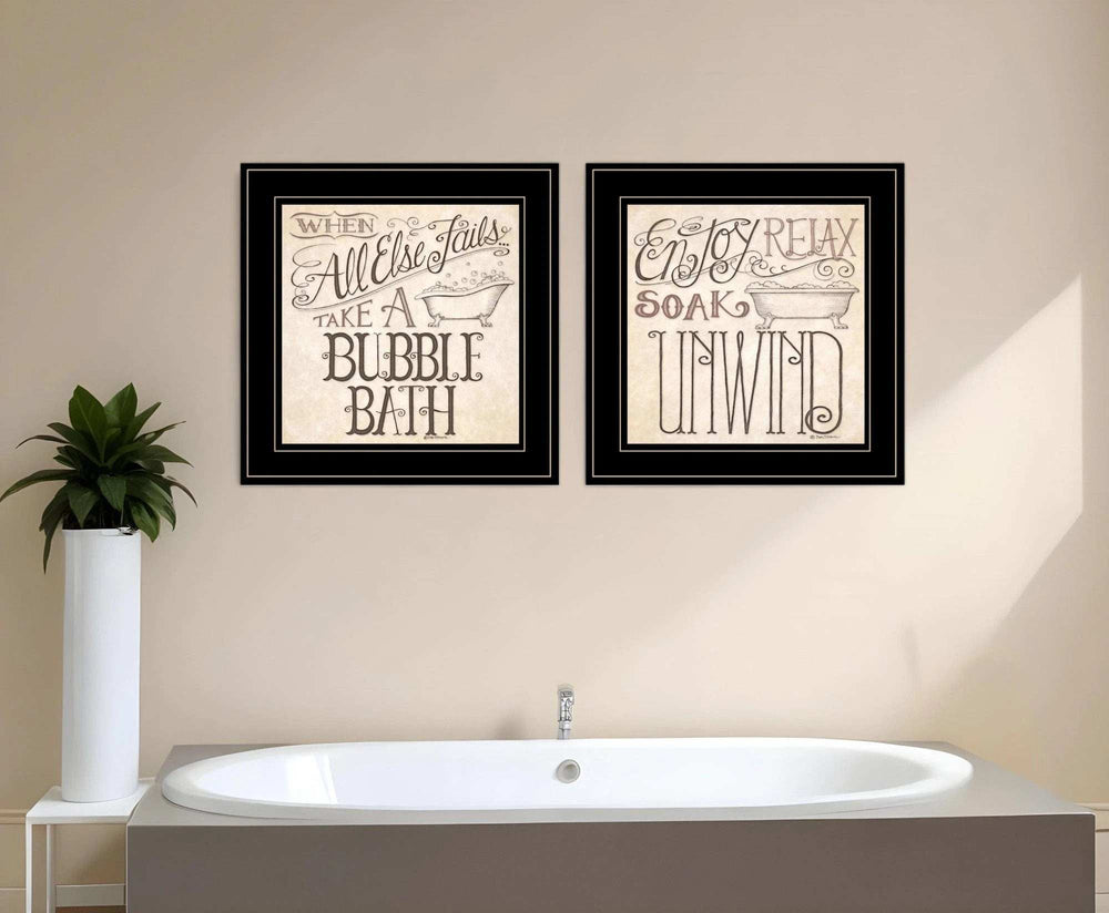 Set Of Two Soak and Unwind 3 Black Framed Print Bathroom Wall Art - Homeroots - Flyclothing LLC