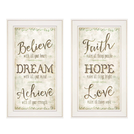 Set Of Two Faith or Believe 1 White Framed Print Wall Art - Homeroots - Flyclothing LLC