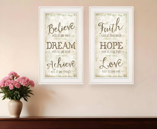 Set Of Two Faith or Believe 1 White Framed Print Wall Art - Homeroots - Flyclothing LLC