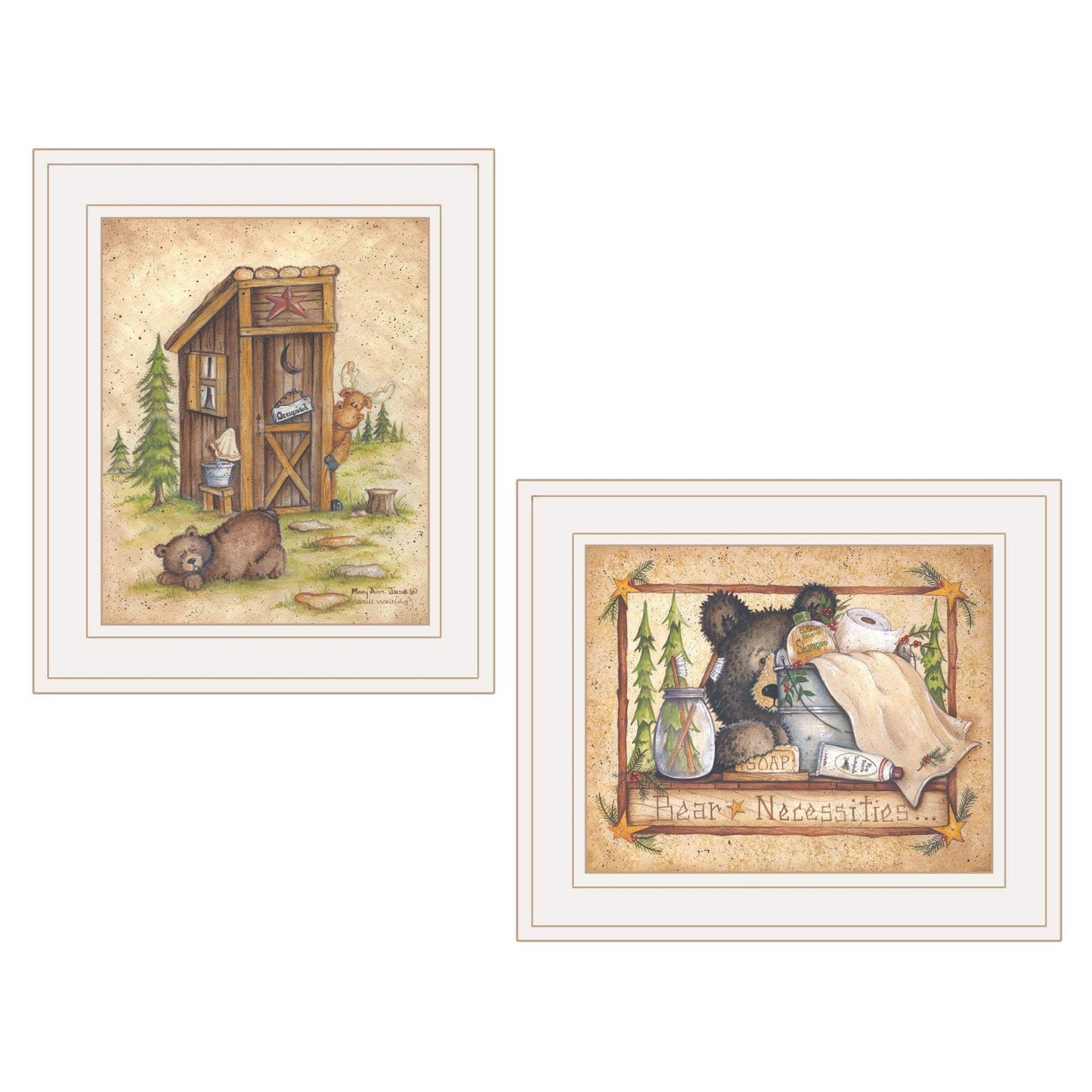 Set Of Two Bear or Still Waiting 1 White Framed Print Wall Art - Homeroots - Flyclothing LLC