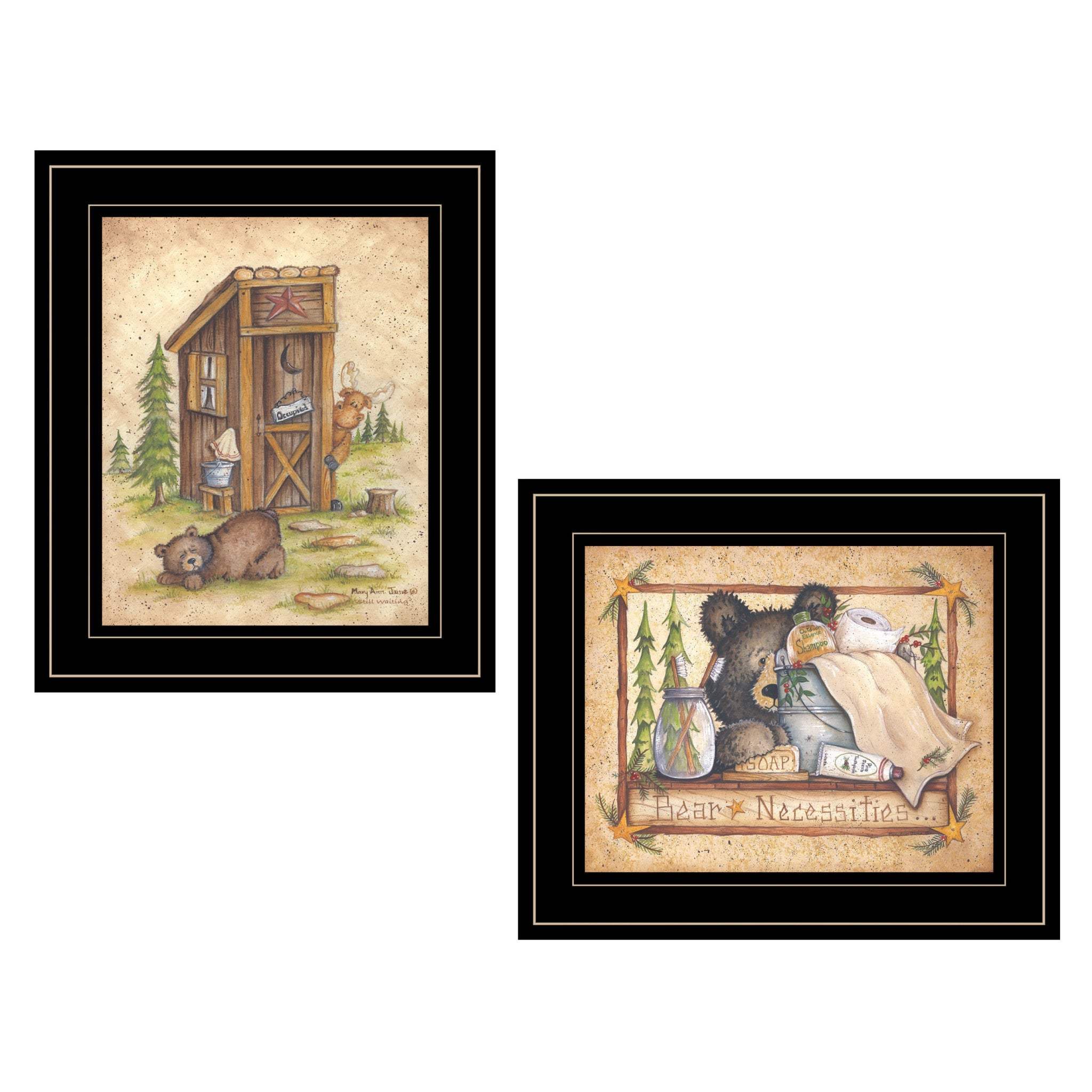 Set Of Two Bear or Still Waiting 2 Black Framed Print Wall Art - Homeroots - Flyclothing LLC