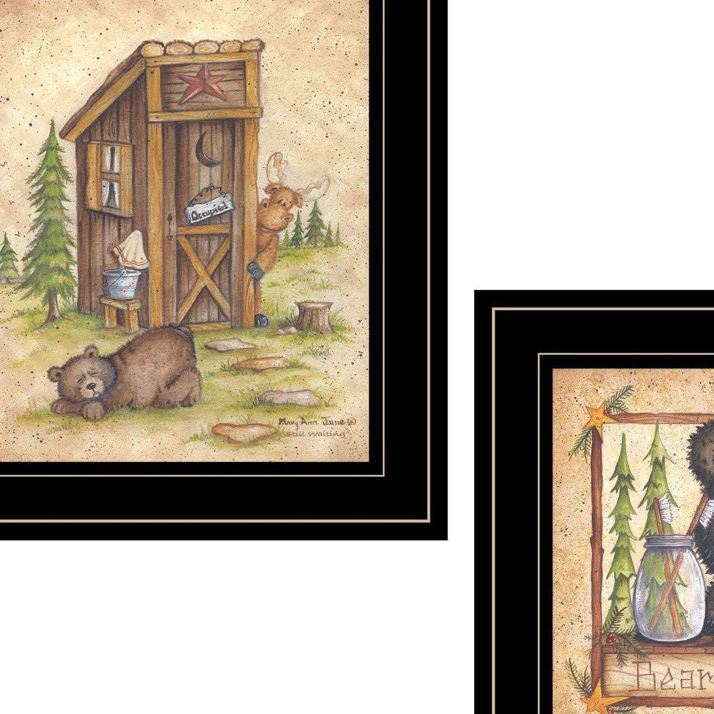 Set Of Two Bear or Still Waiting 2 Black Framed Print Wall Art - Homeroots - Flyclothing LLC
