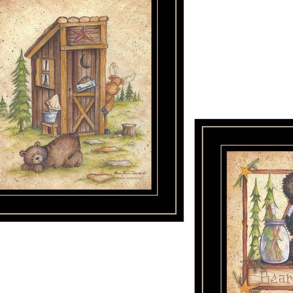 Set Of Two Bear or Still Waiting 2 Black Framed Print Wall Art - Homeroots - Flyclothing LLC