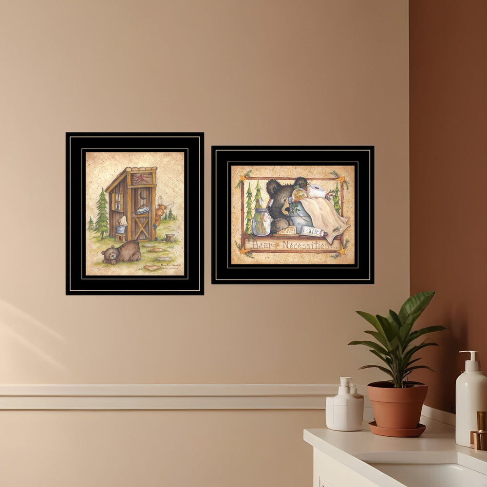 Set Of Two Bear or Still Waiting 2 Black Framed Print Wall Art - Homeroots