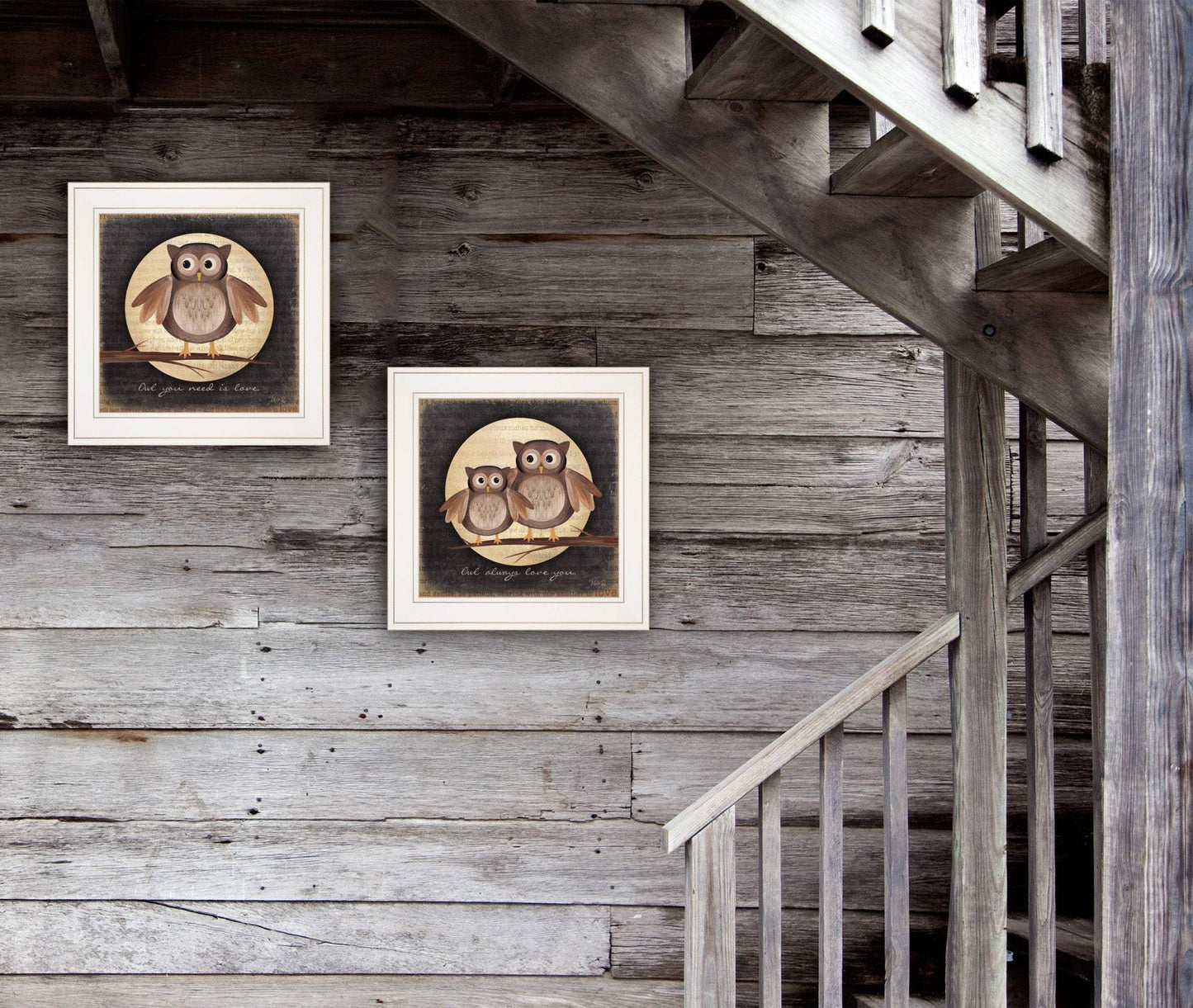 Set Of Two Owl Always Love and Need You 1 White Framed Print Wall Art - Homeroots - Flyclothing LLC