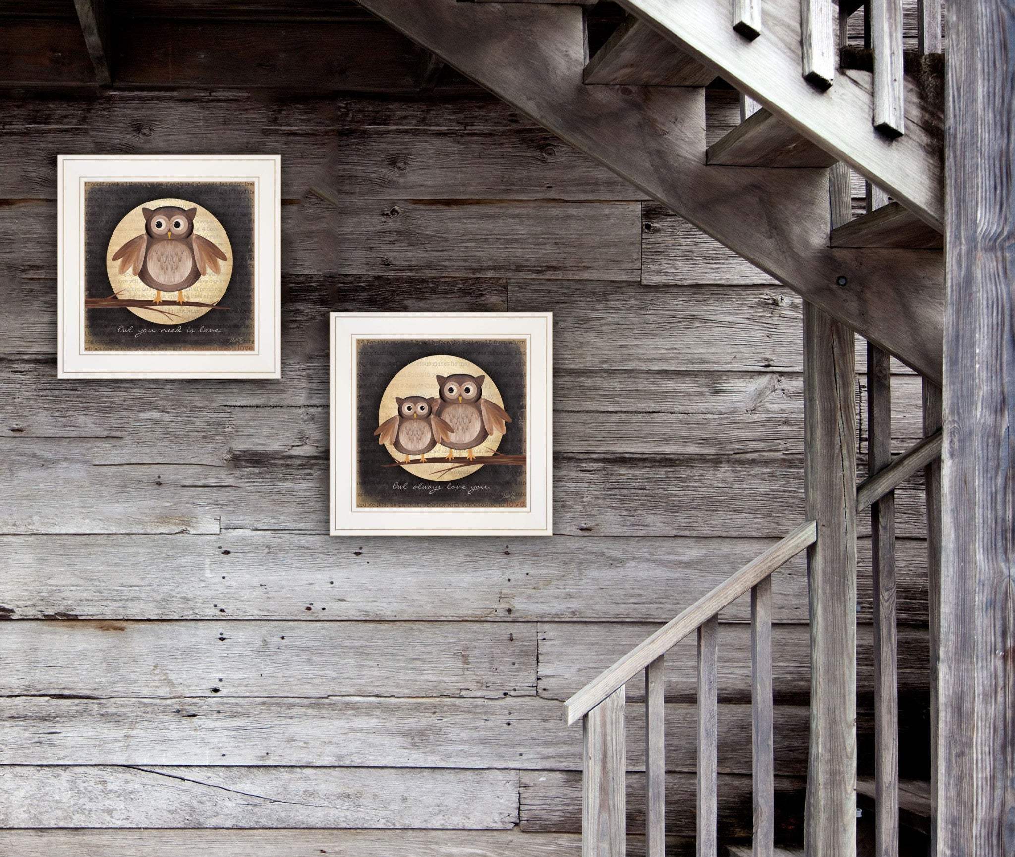 Set Of Two Owl Always Love and Need You 1 White Framed Print Wall Art - Homeroots - Flyclothing LLC