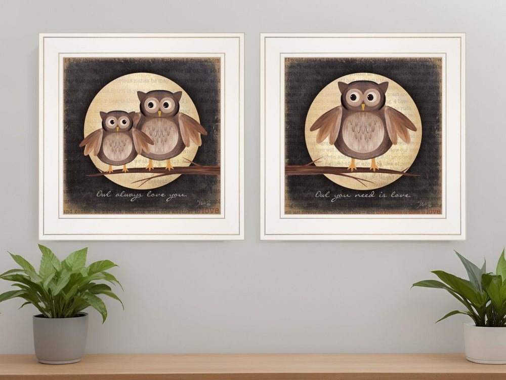 Set Of Two Owl Always Love and Need You 1 White Framed Print Wall Art - Homeroots