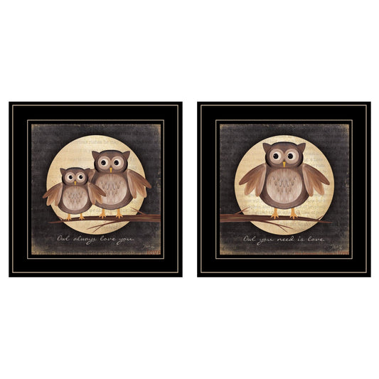 Set Of Two Owl Always Love and Need You 2 Black Framed Print Wall Art - Homeroots