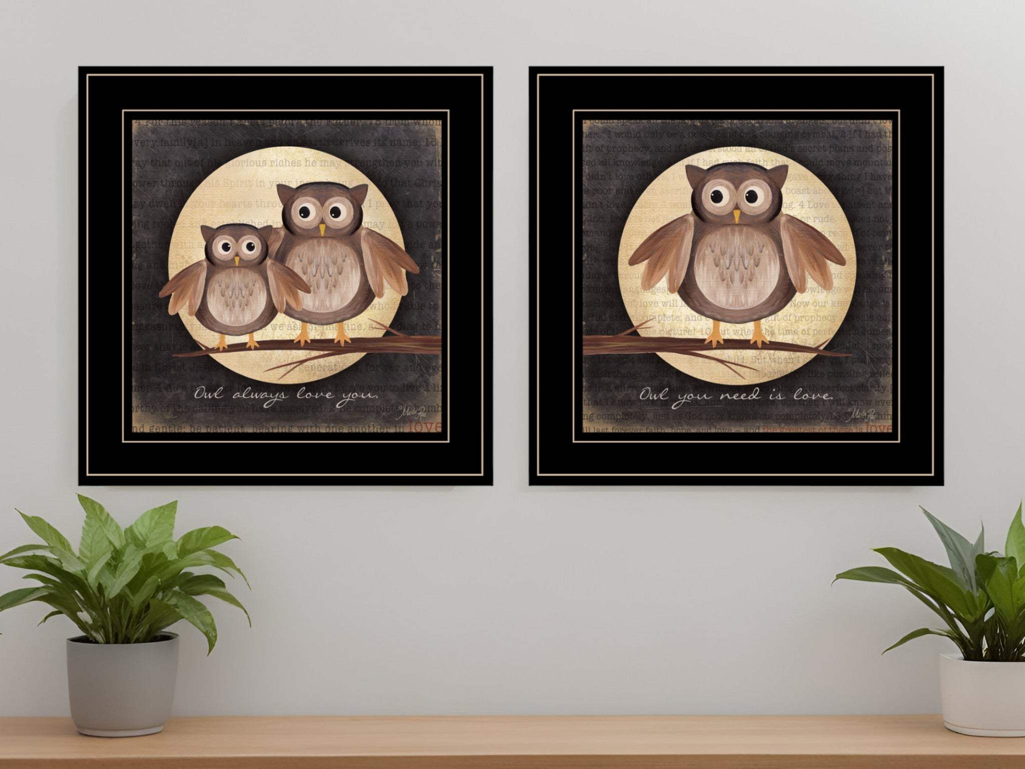 Set Of Two Owl Always Love and Need You 2 Black Framed Print Wall Art - Homeroots - Flyclothing LLC