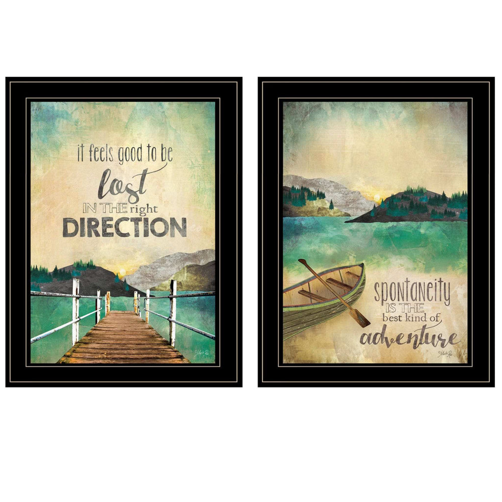 Set Of Two Right Direction or Adventure 2 Black Framed Print Wall Art - Homeroots - Flyclothing LLC
