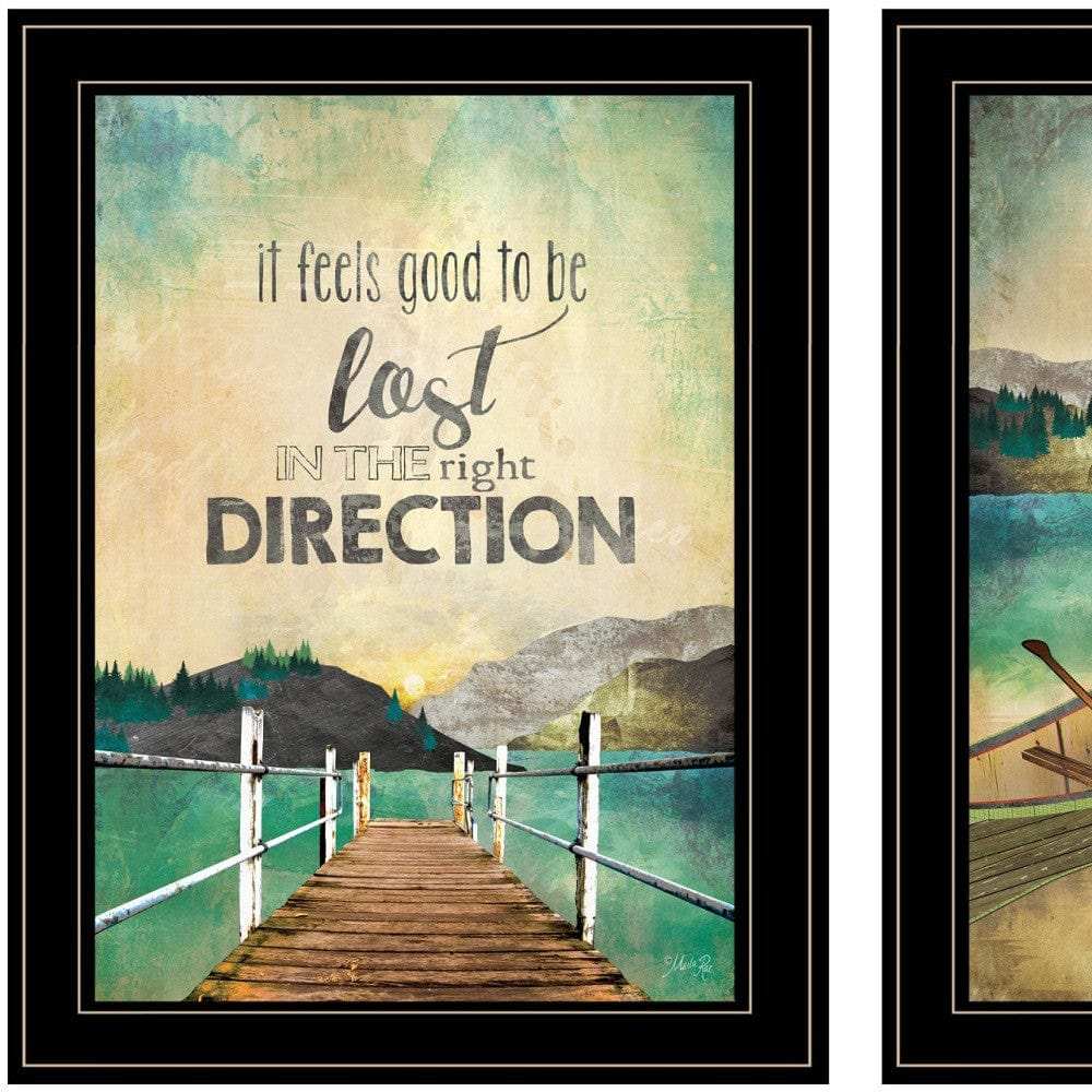 Set Of Two Right Direction or Adventure 2 Black Framed Print Wall Art - Homeroots - Flyclothing LLC