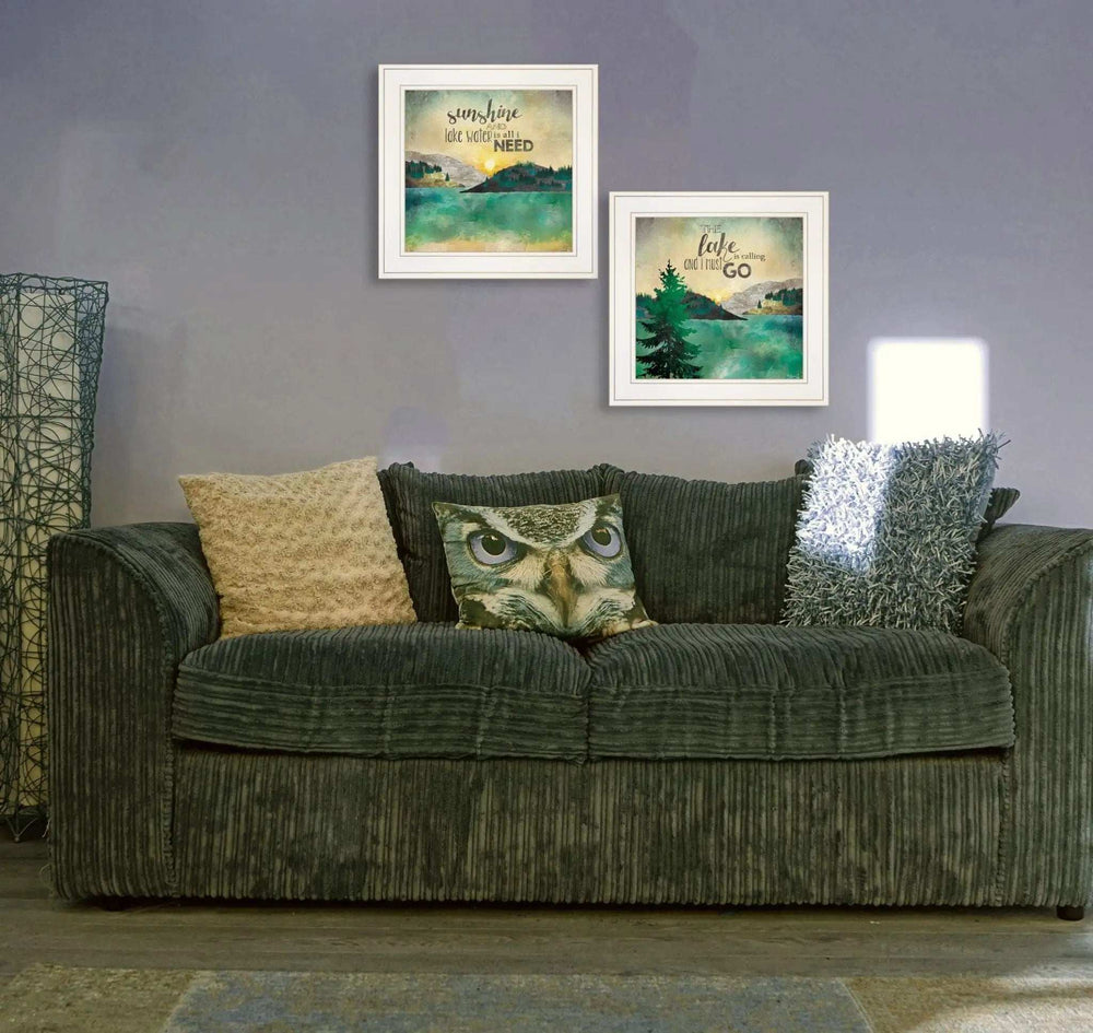 Set Of Two Lake or Sunshine 1 White Framed Print Wall Art - Homeroots - Flyclothing LLC