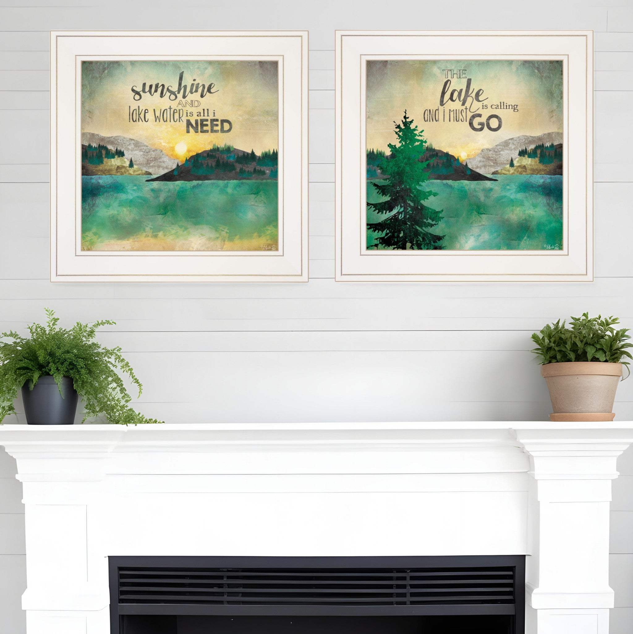Set Of Two Lake or Sunshine 1 White Framed Print Wall Art - Homeroots - Flyclothing LLC