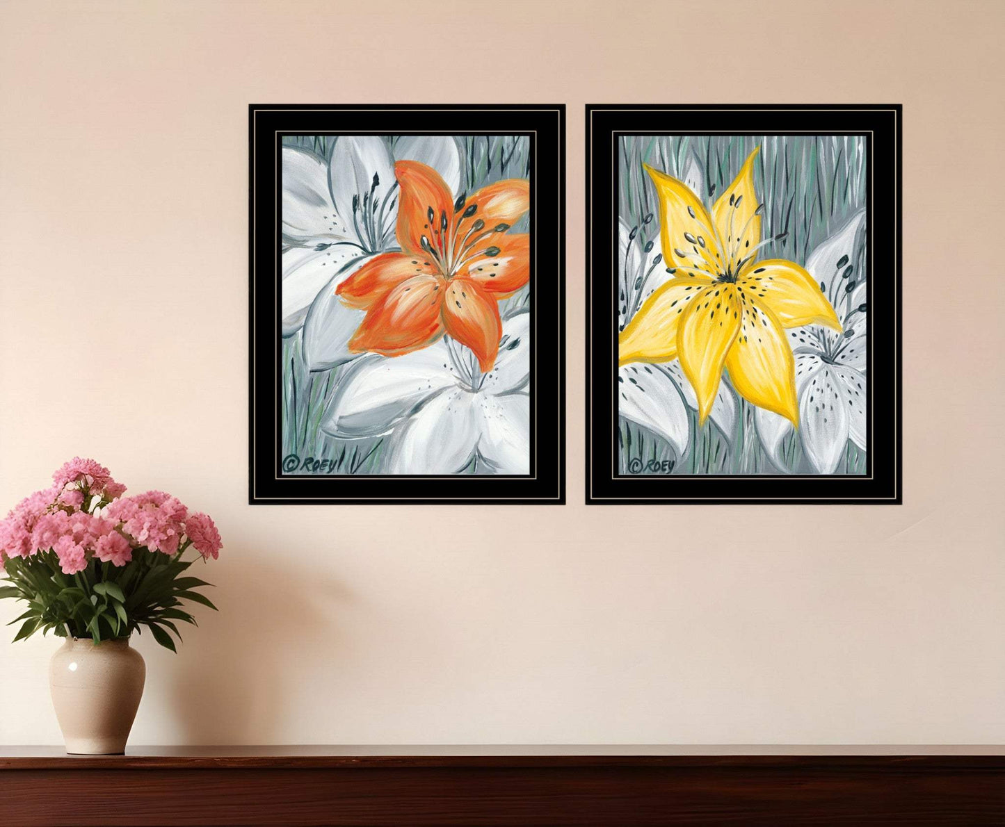 Set Of Two Tiger Lilies 2 Black Framed Print Wall Art - Homeroots - Flyclothing LLC