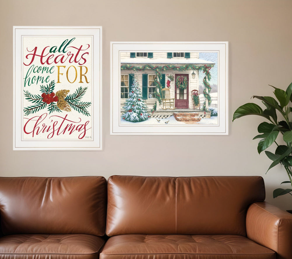 Set Of Two Come Home for Christmas 1 White Framed Print Wall Art - Homeroots