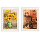Set Of Two Vintage Country and Sunflowers 1 White Framed Print Wall Art - Homeroots - Flyclothing LLC