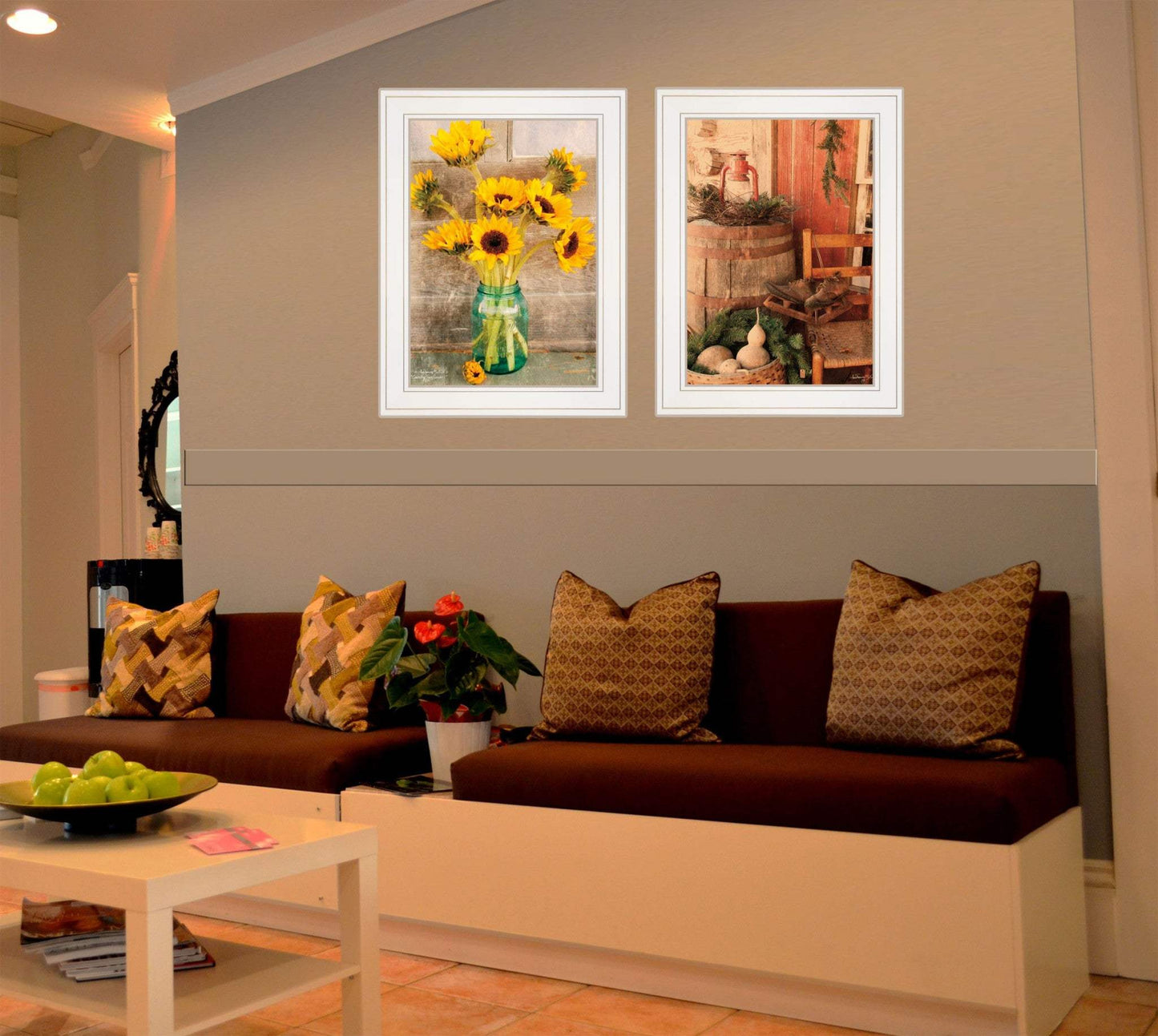 Set Of Two Vintage Country and Sunflowers 1 White Framed Print Wall Art - Homeroots - Flyclothing LLC