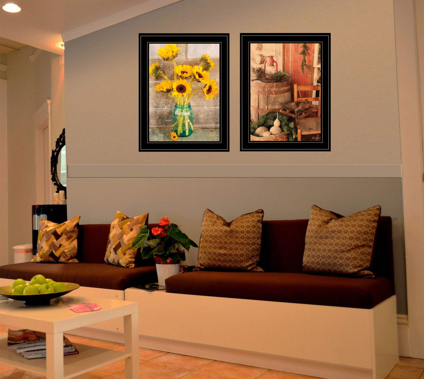 Set Of Two Vintage Country and Sunflowers 2 Black Framed Print Wall Art - Homeroots - Flyclothing LLC