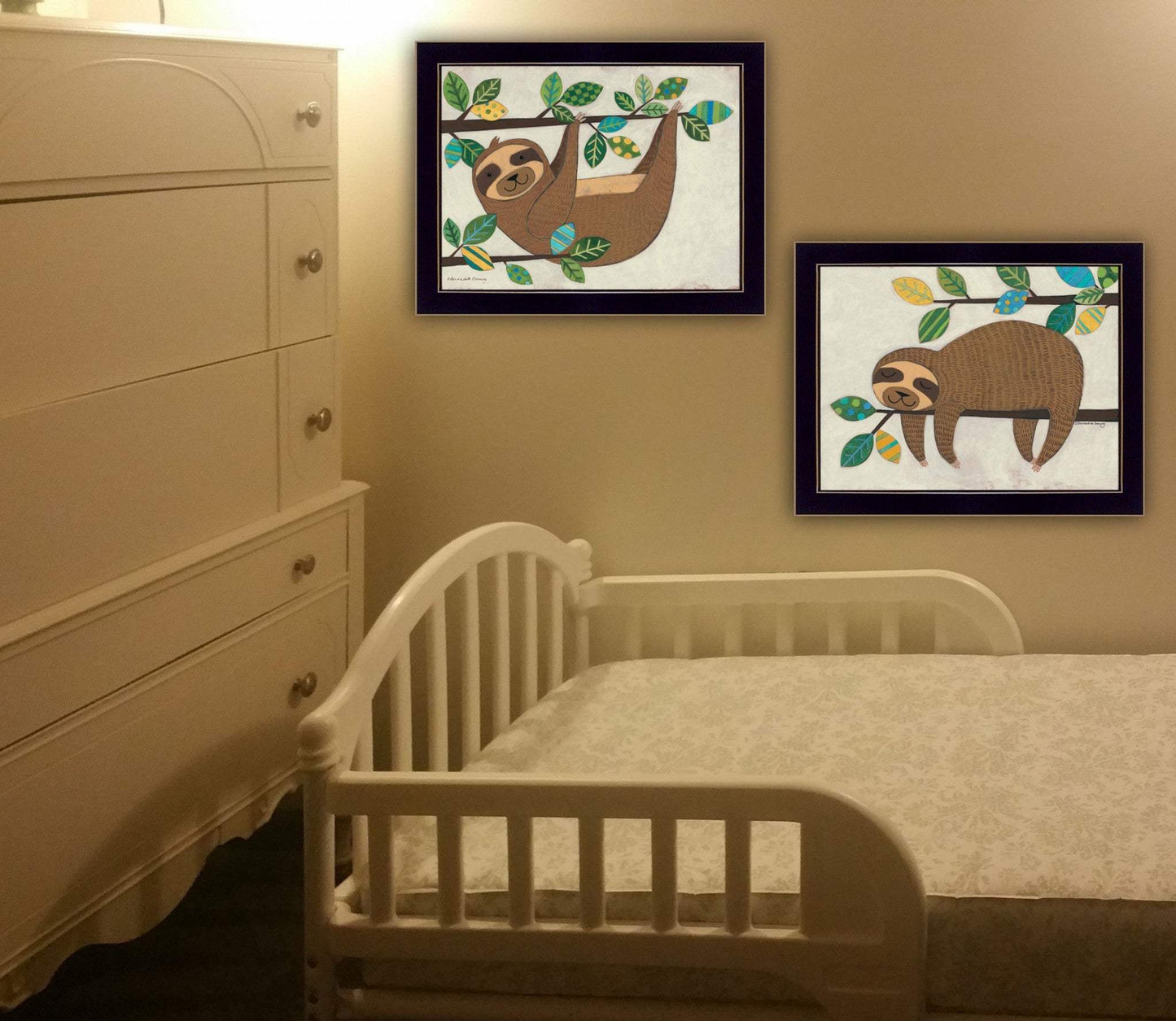 Set Of Two Cute Sloths 1 Black Framed Print Wall Art - Homeroots - Flyclothing LLC