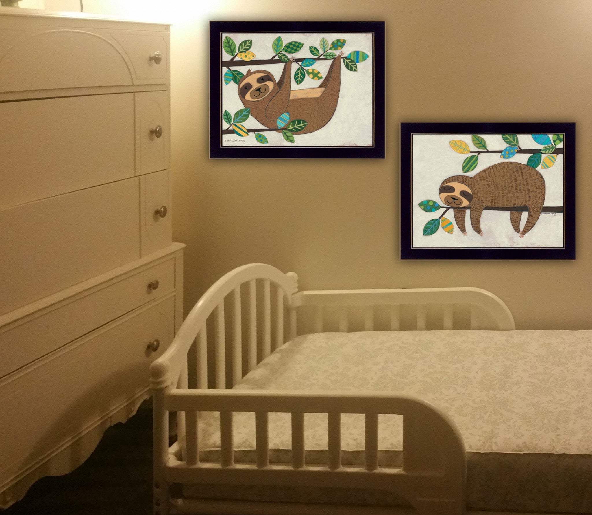 Set Of Two Cute Sloths 1 Black Framed Print Wall Art - Homeroots - Flyclothing LLC