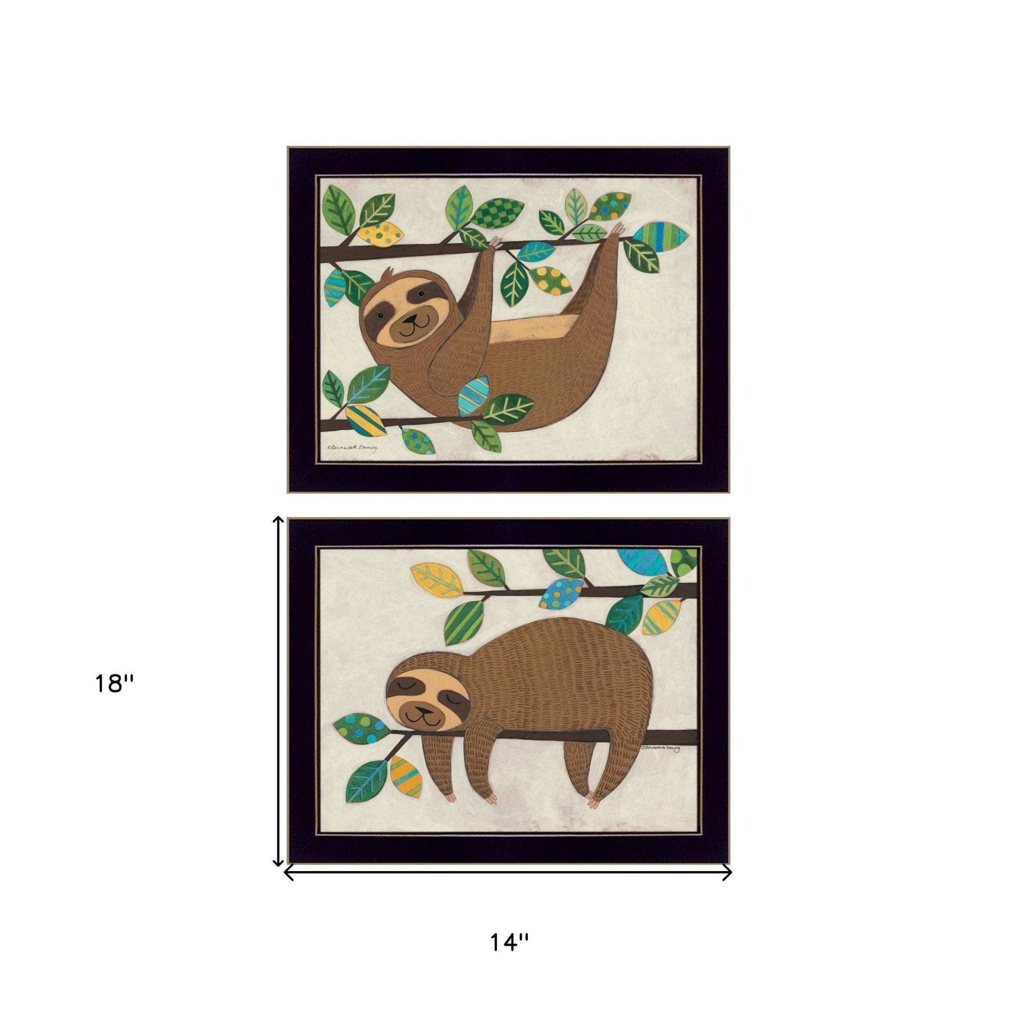 Set Of Two Cute Sloths 1 Black Framed Print Wall Art - Homeroots - Flyclothing LLC
