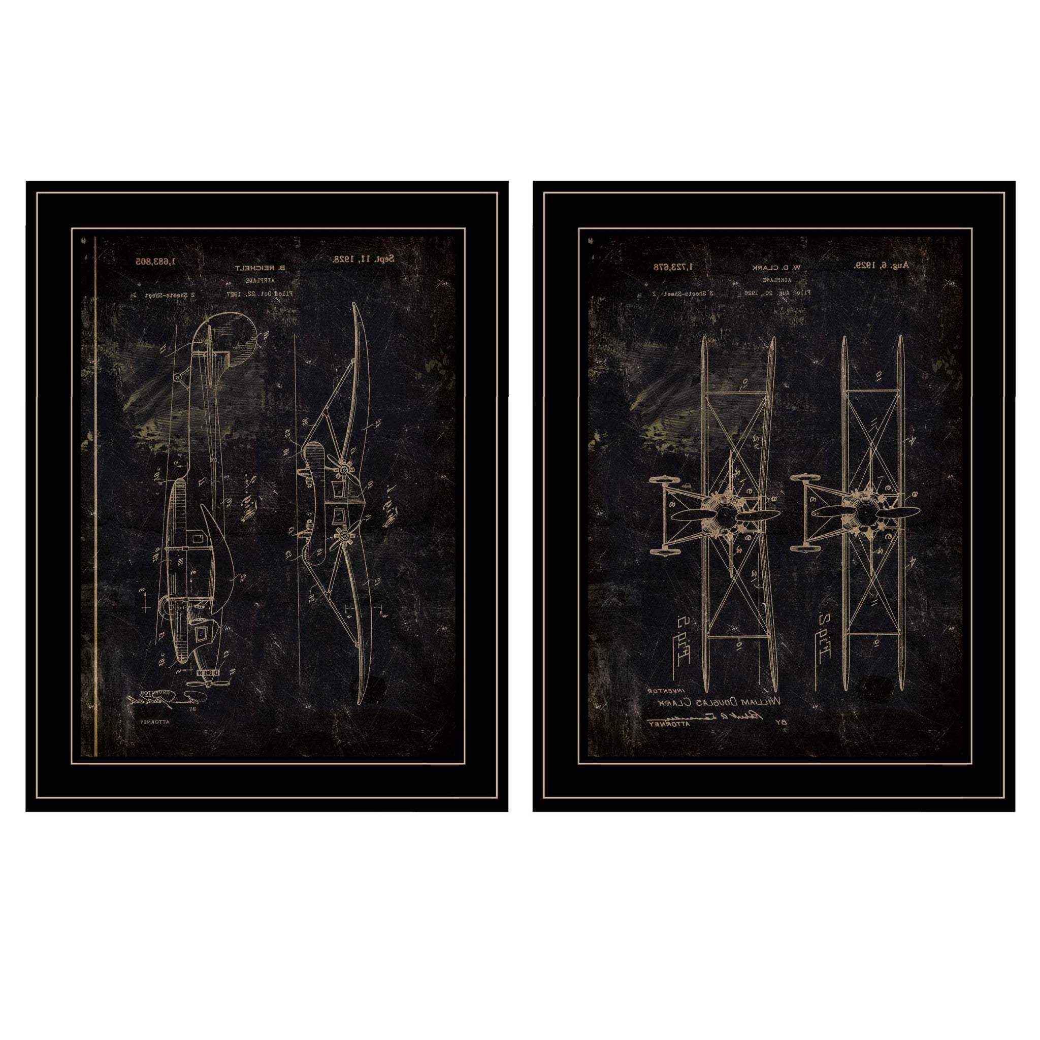 Set Of Two Airplane Patent I and II 2 Black Framed Print Wall Art - Homeroots - Flyclothing LLC